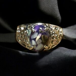 Vintage Shuai jun purple abalone inlay stone ring